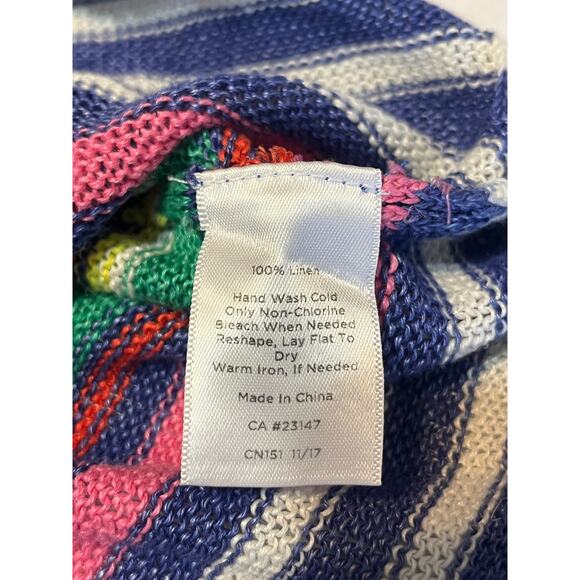 TALBOTS 100% Linen Sweater Medium Oversized Rainbow Striped Linen 3/4 Sleeve - Picture 7 of 10